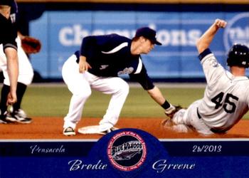 2013 Grandstand Pensacola Blue Wahoos #11 Brodie Greene Front