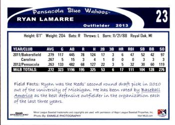 2013 Grandstand Pensacola Blue Wahoos #14 Ryan LaMarre Back