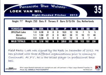 2013 Grandstand Pensacola Blue Wahoos #31 Loek Van Mil Back