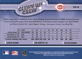 2004 Leaf - Clean Up Crew #CC-6 Aaron Boone / Ken Griffey Jr. / Austin Kearns  Back
