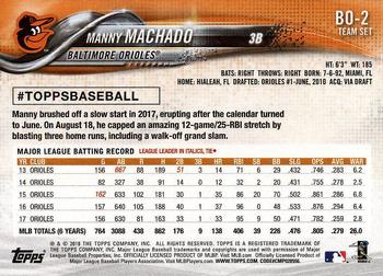 2018 Topps Baltimore Orioles #BO-2 Manny Machado Back