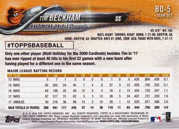 2018 Topps Baltimore Orioles #BO-5 Tim Beckham Back