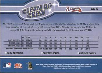 2004 Leaf - Clean Up Crew Second Edition #CC-5 Gary Sheffield / Chipper Jones / Andruw Jones Back