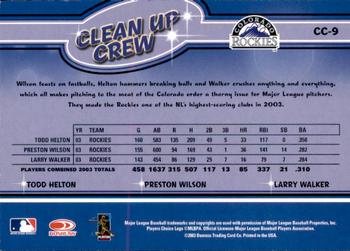 2004 Leaf - Clean Up Crew Second Edition #CC-9 Todd Helton / Preston Wilson / Larry Walker Back