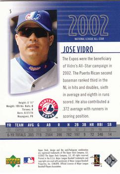 2003 UD Authentics #5 Jose Vidro Back