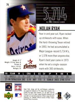 2003 UD Authentics #76 Nolan Ryan Back
