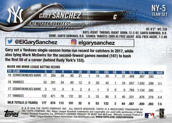 2018 Topps New York Yankees #NY-5 Gary Sanchez Back