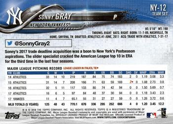 2018 Topps New York Yankees #NY-12 Sonny Gray Back