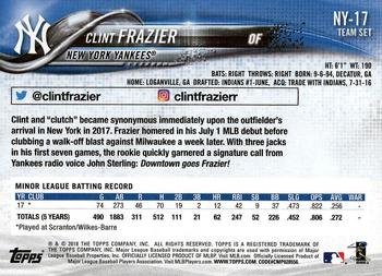 2018 Topps New York Yankees #NY-17 Clint Frazier Back