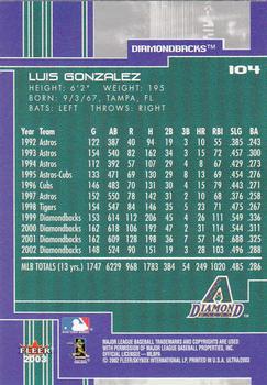 2003 Ultra #104 Luis Gonzalez Back