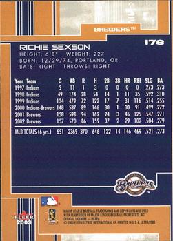 2003 Ultra #178 Richie Sexson Back