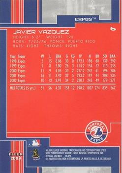 2003 Ultra #6 Javier Vazquez Back