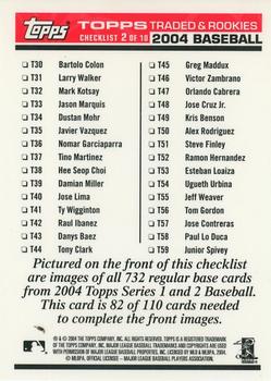 2004 Topps Traded & Rookies - Checklists Puzzle Red Backs #2 Checklist 2 of 10 Back