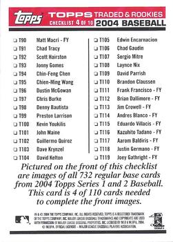 2004 Topps Traded & Rookies - Checklists Puzzle Red Backs #4 Checklist 4 of 10 Back