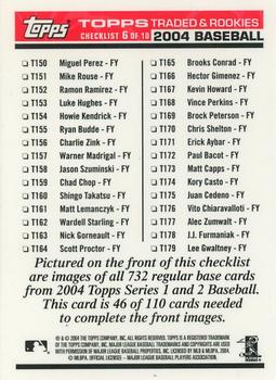 2004 Topps Traded & Rookies - Checklists Puzzle Red Backs #6 Checklist 6 of 10 Back