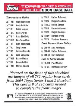 2004 Topps Traded & Rookies - Checklists Puzzle Red Backs #9 Checklist 9 of 10 Back