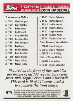 2004 Topps Traded & Rookies - Checklists Puzzle Red Backs #19 Checklist 9 of 10 Back
