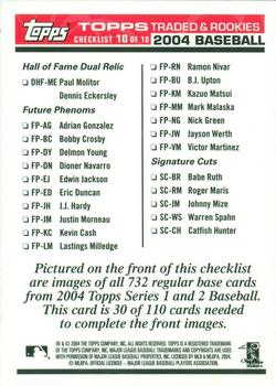 2004 Topps Traded & Rookies - Checklists Puzzle Red Backs #30 Checklist 10 of 10 Back