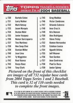 2004 Topps Traded & Rookies - Checklists Puzzle Red Backs #32 Checklist 2 of 10 Back