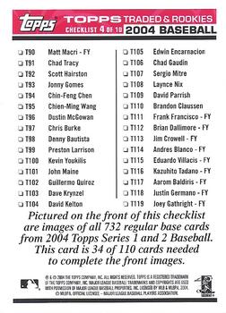 2004 Topps Traded & Rookies - Checklists Puzzle Red Backs #34 Checklist 4 of 10 Back