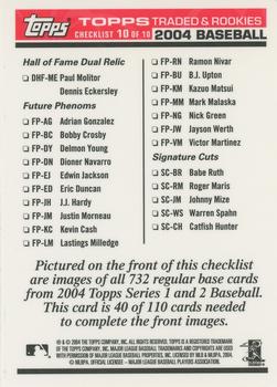 2004 Topps Traded & Rookies - Checklists Puzzle Red Backs #40 Checklist 10 of 10 Back