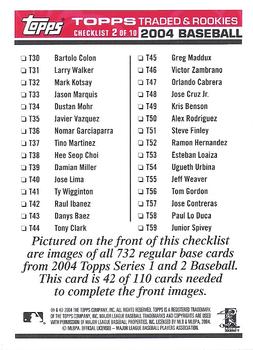 2004 Topps Traded & Rookies - Checklists Puzzle Red Backs #42 Checklist 2 of 10 Back