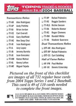 2004 Topps Traded & Rookies - Checklists Puzzle Red Backs #49 Checklist 9 of 10 Back