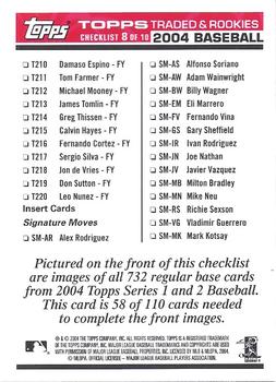 2004 Topps Traded & Rookies - Checklists Puzzle Red Backs #58 Checklist 8 of 10 Back