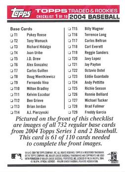 2004 Topps Traded & Rookies - Checklists Puzzle Red Backs #61 Checklist 1 of 10 Back