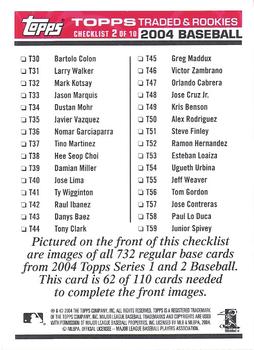 2004 Topps Traded & Rookies - Checklists Puzzle Red Backs #62 Checklist 2 of 10 Back