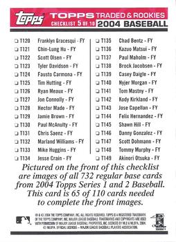2004 Topps Traded & Rookies - Checklists Puzzle Red Backs #65 Checklist 5 of 10 Back