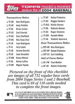 2004 Topps Traded & Rookies - Checklists Puzzle Red Backs #69 Checklist 9 of 10 Back
