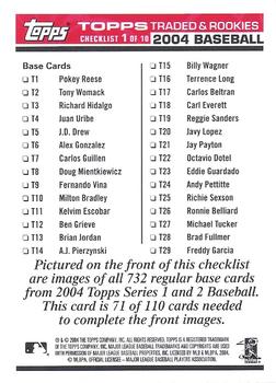 2004 Topps Traded & Rookies - Checklists Puzzle Red Backs #71 Checklist 1 of 10 Back