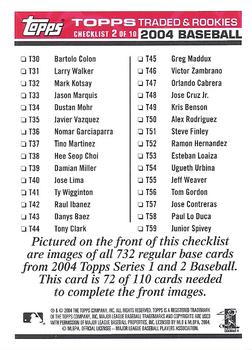 2004 Topps Traded & Rookies - Checklists Puzzle Red Backs #72 Checklist 2 of 10 Back