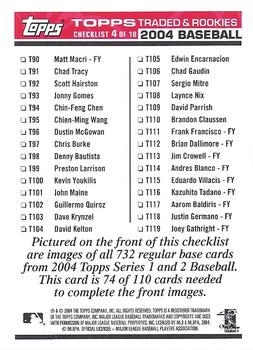 2004 Topps Traded & Rookies - Checklists Puzzle Red Backs #74 Checklist 4 of 10 Back