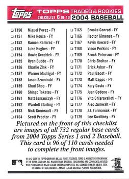 2004 Topps Traded & Rookies - Checklists Puzzle Red Backs #96 Checklist 6 of 10 Back