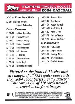 2004 Topps Traded & Rookies - Checklists Puzzle Red Backs #100 Checklist 10 of 10 Back