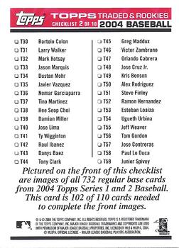 2004 Topps Traded & Rookies - Checklists Puzzle Red Backs #102 Checklist 2 of 10 Back