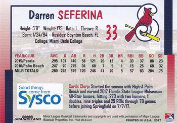 2017 Grandstand Springfield Cardinals SGA #NNO Darren Seferina Back