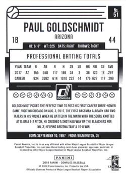 2018 Donruss #51 Paul Goldschmidt Back