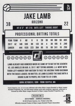 2018 Donruss #54 Jake Lamb Back