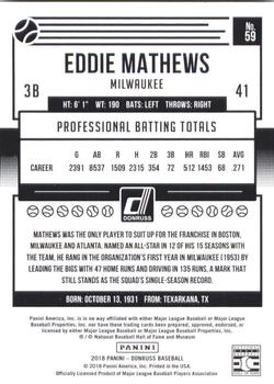 2018 Donruss #59 Eddie Mathews Back
