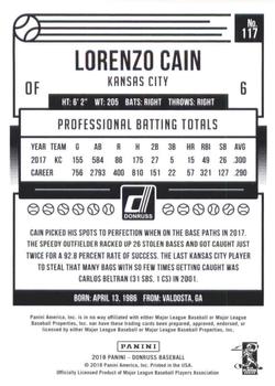 2018 Donruss #117 Lorenzo Cain Back