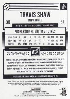 2018 Donruss #137 Travis Shaw Back