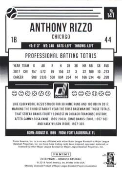 2018 Donruss #141 Anthony Rizzo Back