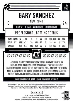 2018 Donruss #150 Gary Sanchez Back