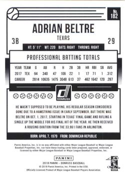 2018 Donruss #182 Adrian Beltre Back