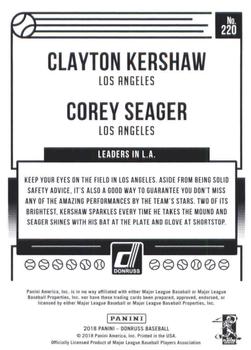 2018 Donruss #220 Leaders in L.A. (Clayton Kershaw / Corey Seager) Back