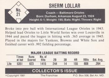 1981 Franchise 1966 Baltimore Orioles #21 Sherman Lollar Back