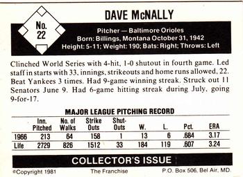 1981 Franchise 1966 Baltimore Orioles #22 Dave McNally Back